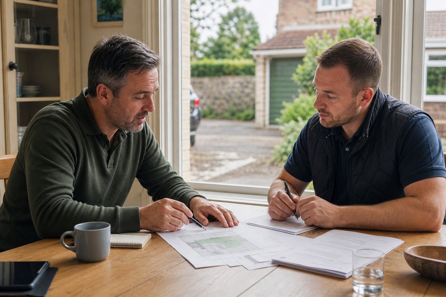 Homeowner comparing driveway installation quotations with a local specialist